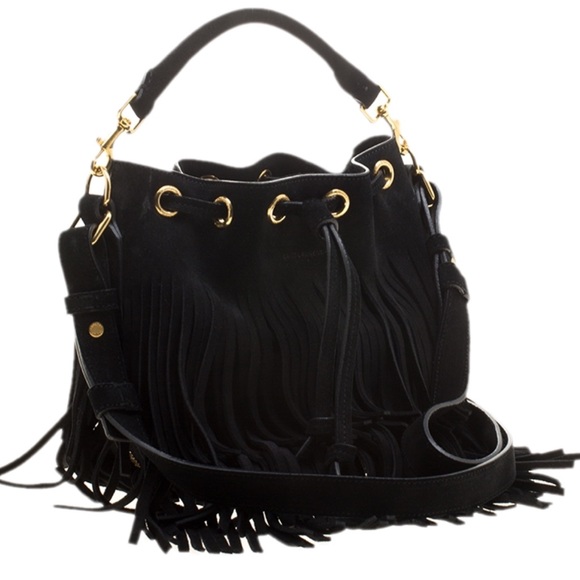 Saint Laurent Black Suede Fringed Bucket Bag - Picture 8 of 8